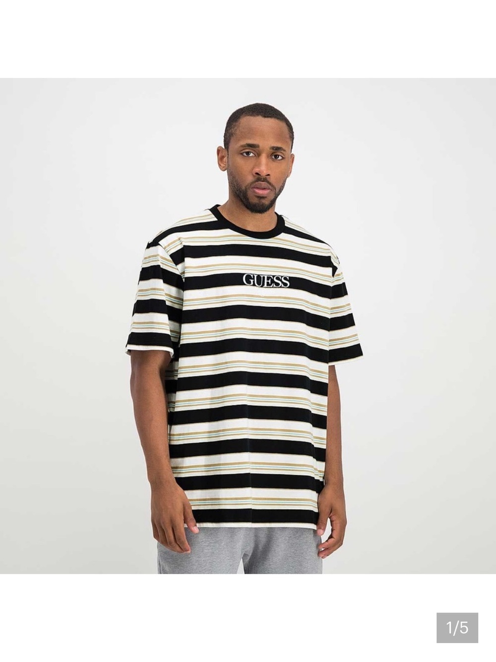GUESS Vintage Unisex Black & White Striped Logo T-Shirt